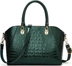 XXGJOALD-Women Shiny Patent Leather Handbags and Purses Crocodile Pattern Shoulder Bag Fashion Satchel Top Handle Tote Wallet