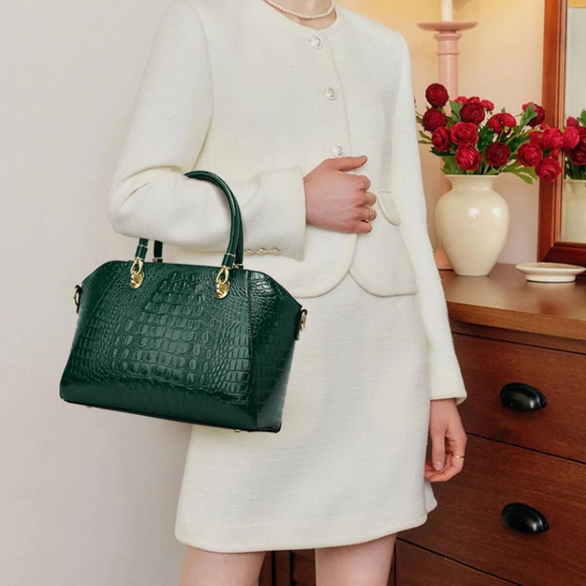 XXGJOALD-Women Shiny Patent Leather Handbags and Purses Crocodile Pattern Shoulder Bag Fashion Satchel Top Handle Tote Wallet