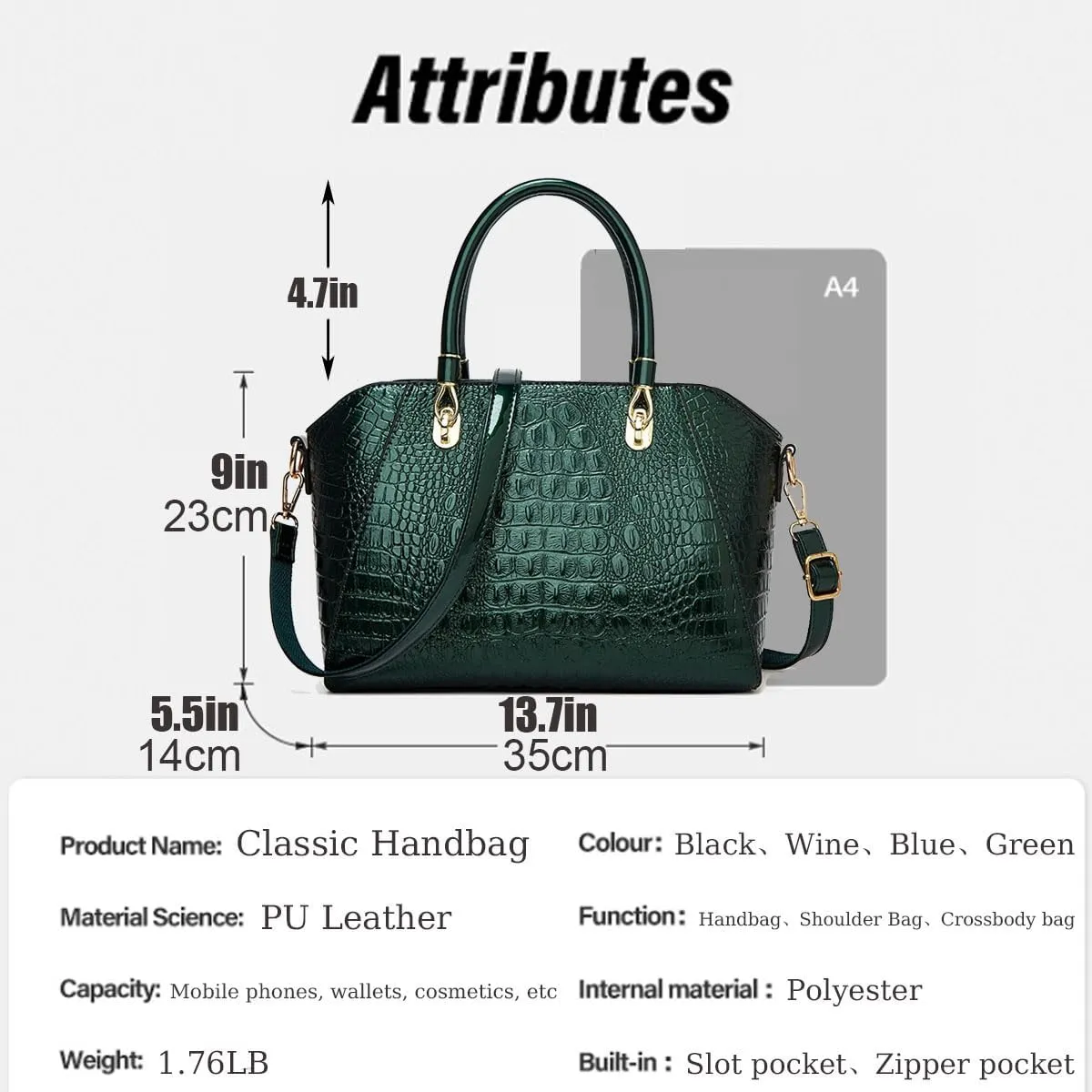 XXGJOALD-Women Shiny Patent Leather Handbags and Purses Crocodile Pattern Shoulder Bag Fashion Satchel Top Handle Tote Wallet