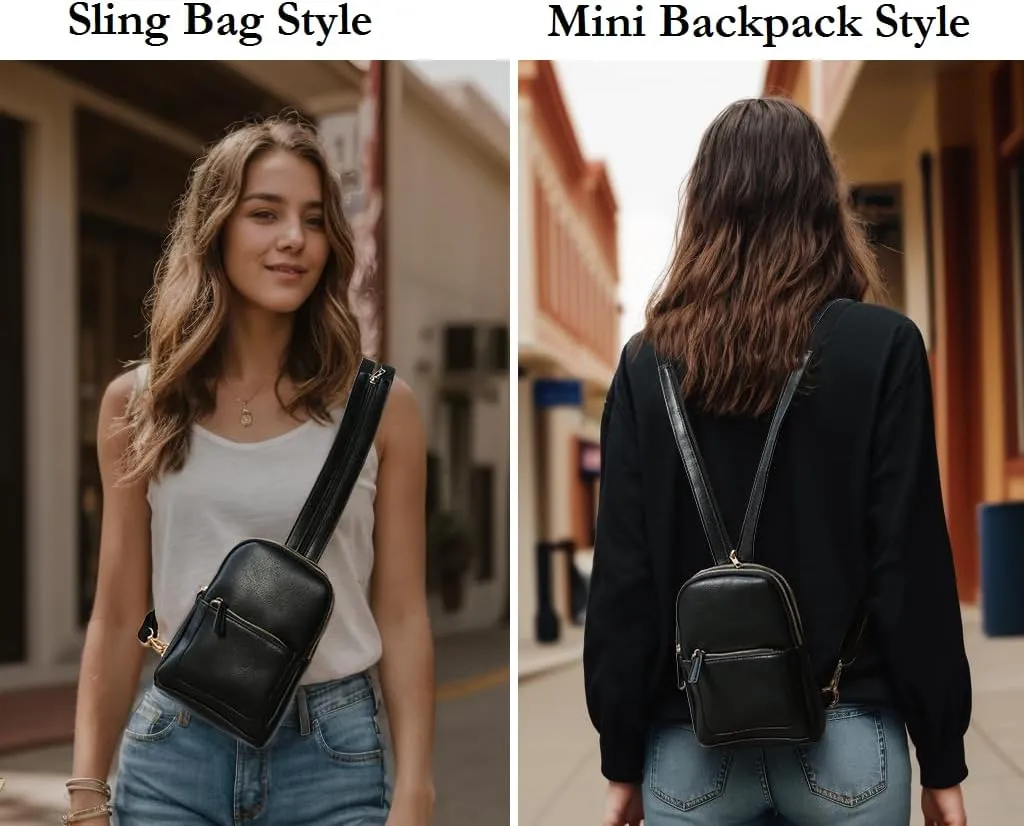 YALUXE Sling Bags for Women Leather Crossbody Bag Trendy Crossover Chest Bag with Convertible Zipperable Strap