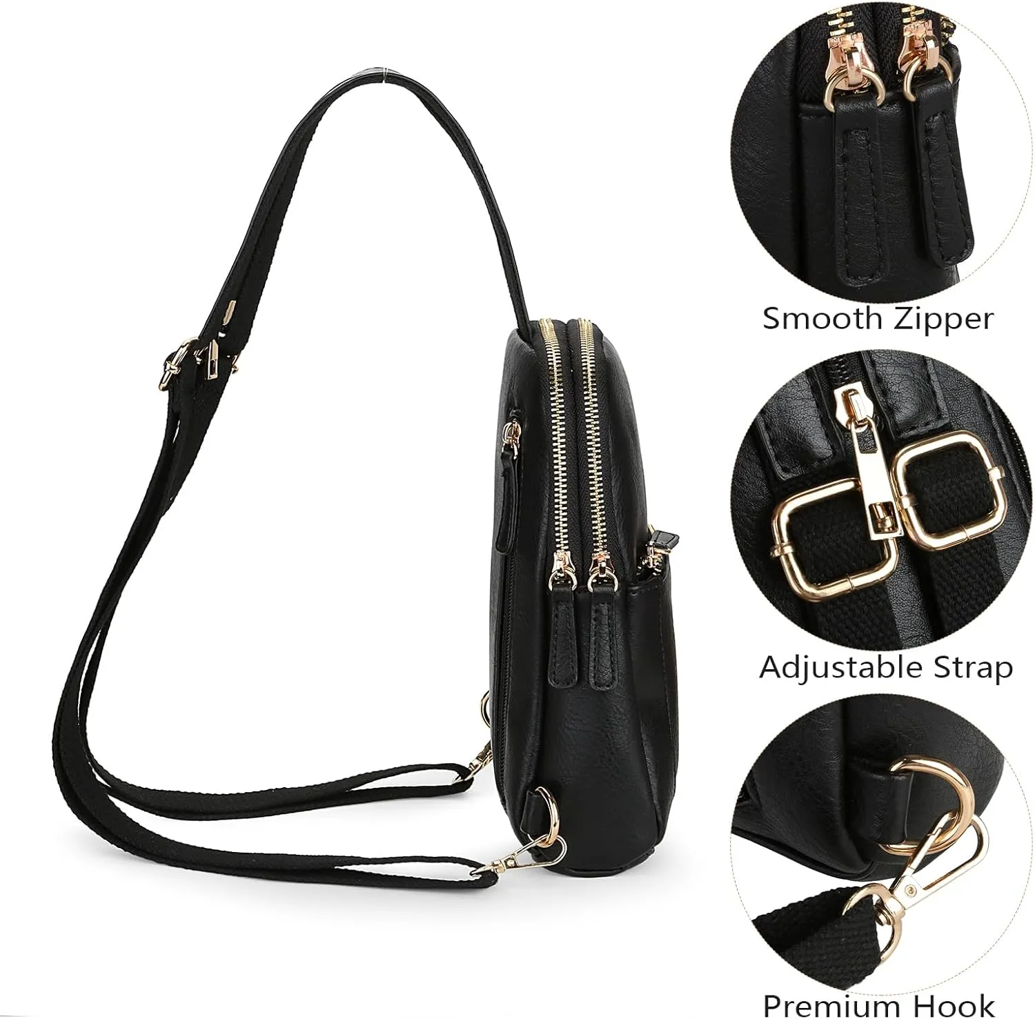 YALUXE Sling Bags for Women Leather Crossbody Bag Trendy Crossover Chest Bag with Convertible Zipperable Strap