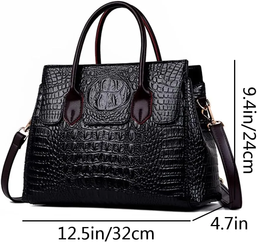 YAQUNICER Tote Top-handle Satchel Purse for Women Embossed Crocodile Pattern PU Shoulder Crossbody Bag
