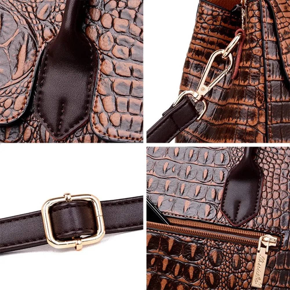 YAQUNICER Tote Top-handle Satchel Purse for Women Embossed Crocodile Pattern PU Shoulder Crossbody Bag