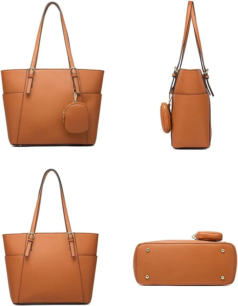YAQUNICER Women Synthetic PU Leather Satchel Crossbody Hobo Simple Versatile 4PCS Shoulder Purse Large capacity Handbags