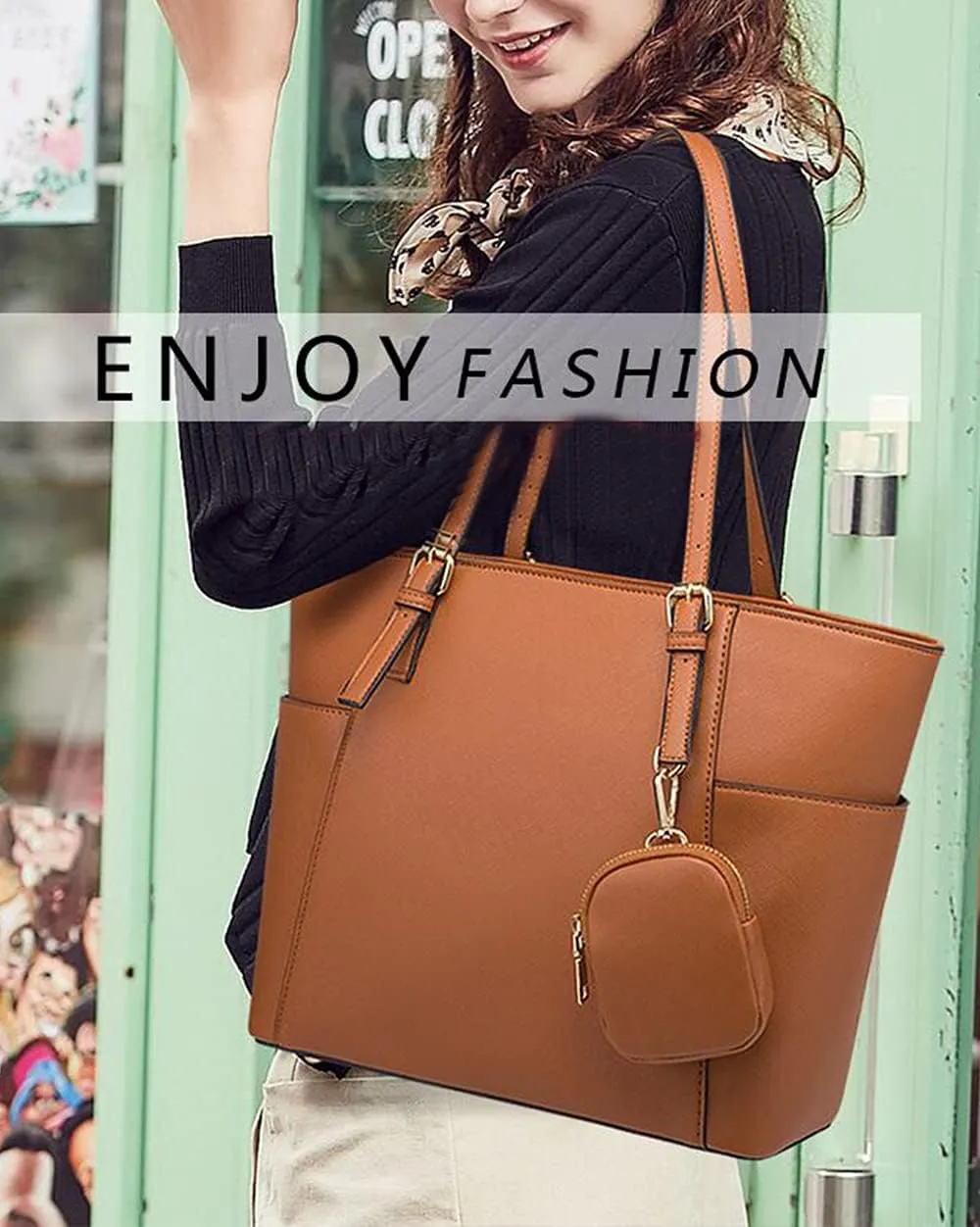 YAQUNICER Women Synthetic PU Leather Satchel Crossbody Hobo Simple Versatile 4PCS Shoulder Purse Large capacity Handbags