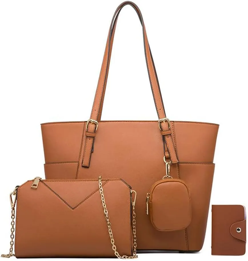 YAQUNICER Women Synthetic PU Leather Satchel Crossbody Hobo Simple Versatile 4PCS Shoulder Purse Large capacity Handbags