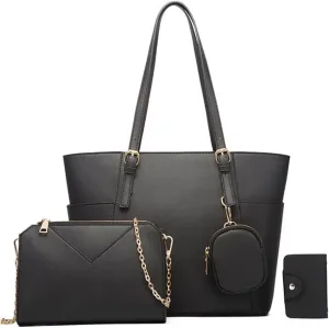 YAQUNICER Women Synthetic PU Leather Satchel Crossbody Hobo Simple Versatile 4PCS Shoulder Purse Large capacity Handbags