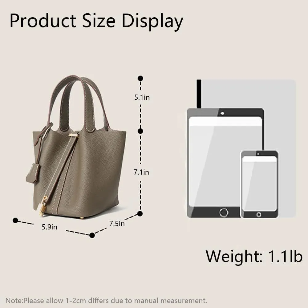 Yatoga Top Handle Satchel Genuine Leather Lock Design Bucket Bag Vegetable Basket, Fashionable and Versatile Shoulder Handbag