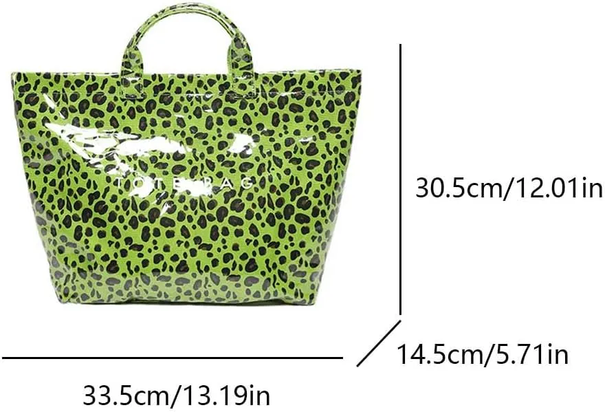 YFGBCX PVC Tote Bag for Women,Leopard Print Purse, Cheetah Letter Print Tote Handbag Clear PVC Carry All Bag Hobo Handbag