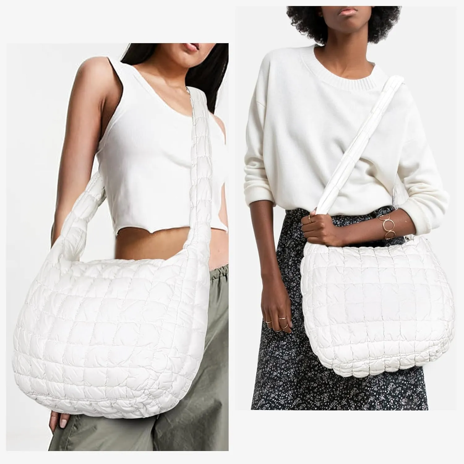 YFGBCX Quilted Tote Bag for Women - Lightweight Puffy Shoulder Bag with Quilted Padding