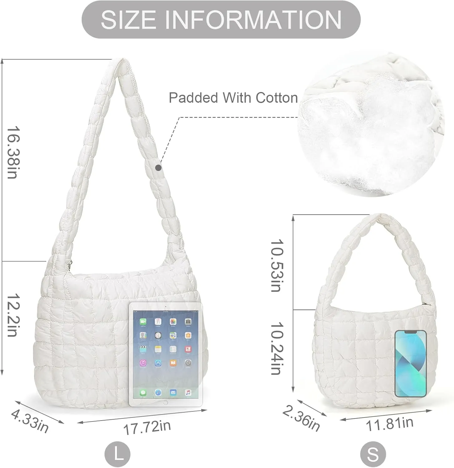 YFGBCX Quilted Tote Bag for Women - Lightweight Puffy Shoulder Bag with Quilted Padding