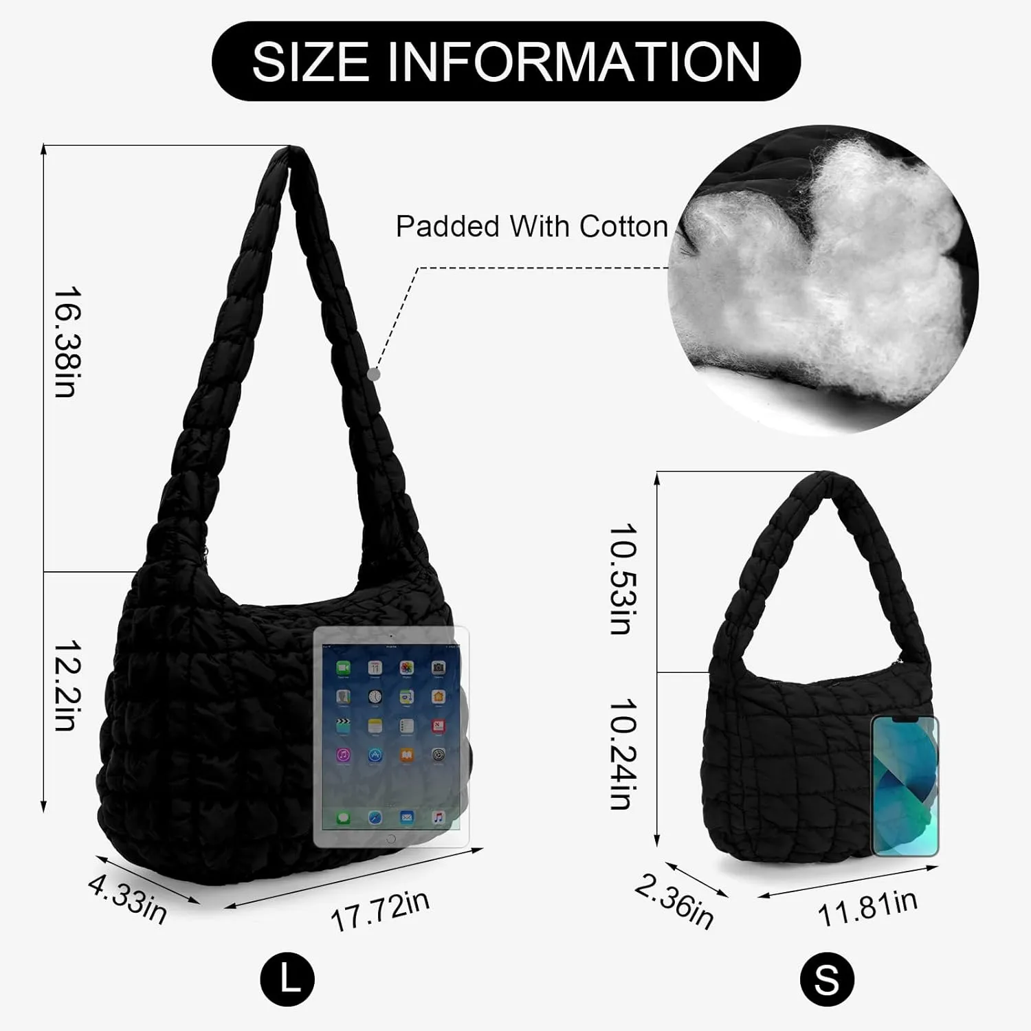 YFGBCX Quilted Tote Bag for Women - Lightweight Puffy Shoulder Bag with Quilted Padding