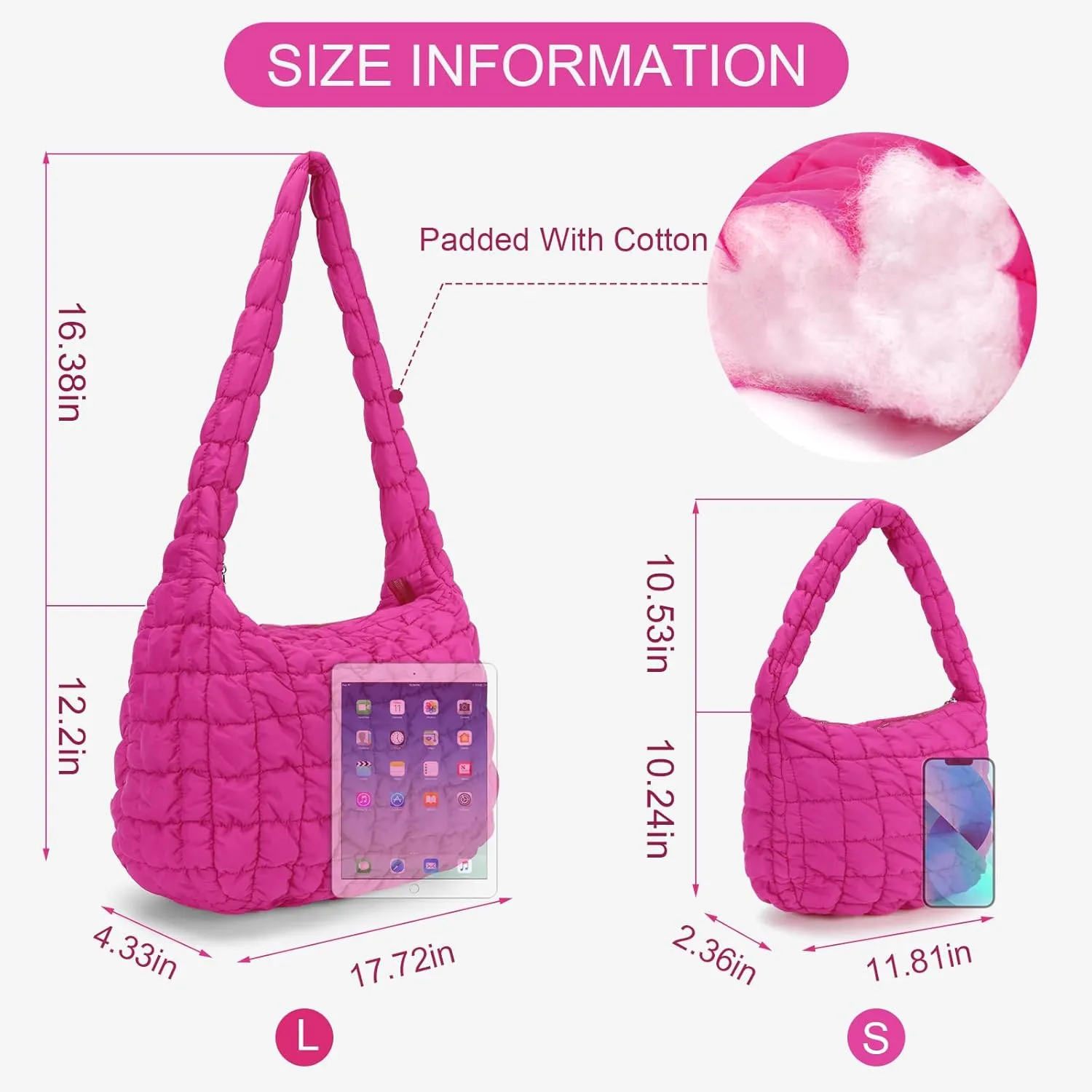 YFGBCX Quilted Tote Bag for Women - Lightweight Puffy Shoulder Bag with Quilted Padding