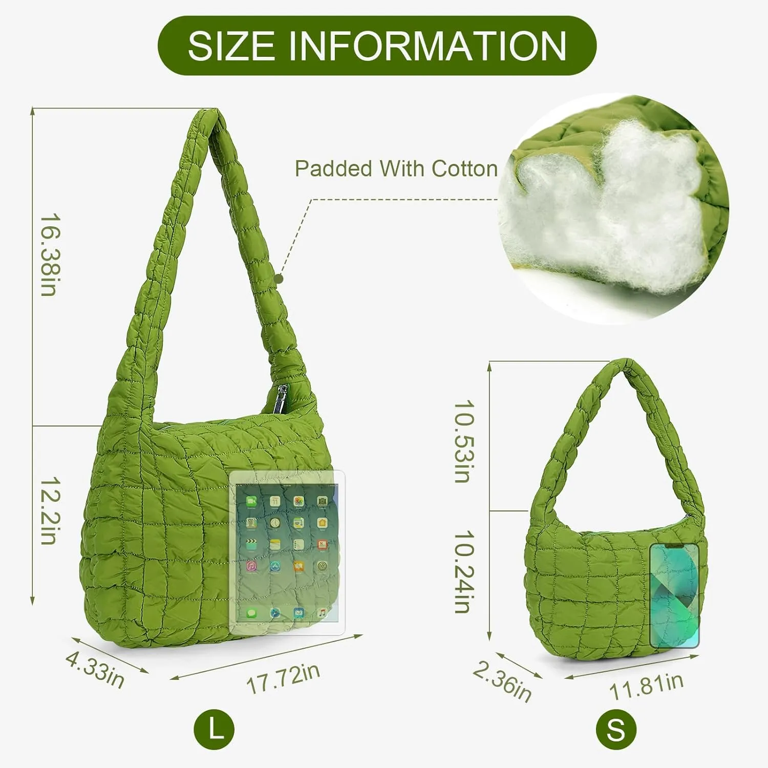 YFGBCX Quilted Tote Bag for Women - Lightweight Puffy Shoulder Bag with Quilted Padding