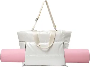 Yoga Bag for Women Quilted Puffer Cloud Large Travel Tote Bag Shoulder Duffle Handbag Puffy Lattice Satchel Yoga Walk…