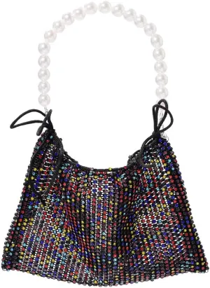 Yokawe Mini Rhinestone Purses for Women Evening Handbags Sparkly Mesh Cell Phone Wallet for Vacation Club Party Wedding