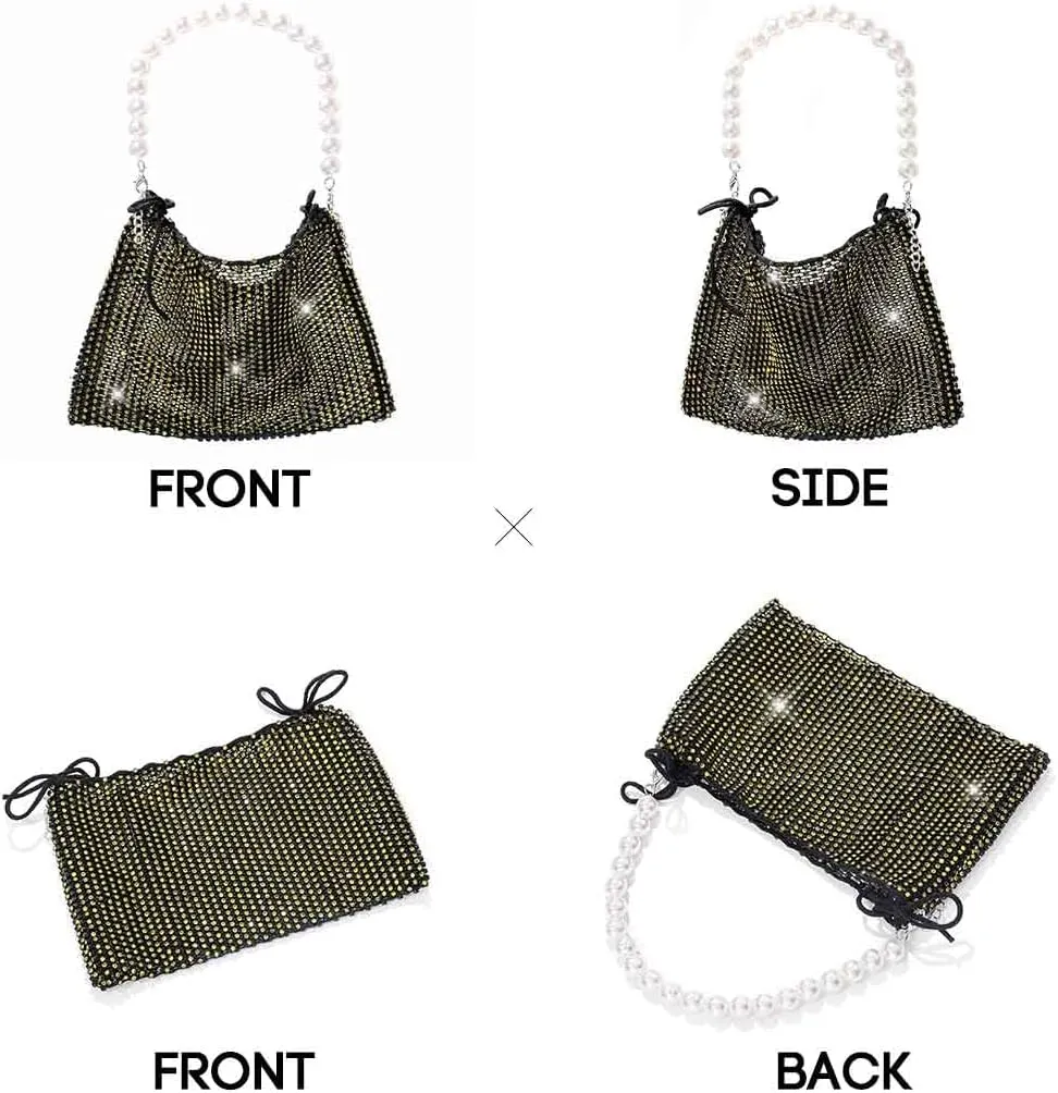 Yokawe Mini Rhinestone Purses for Women Evening Handbags Sparkly Mesh Cell Phone Wallet for Vacation Club Party Wedding