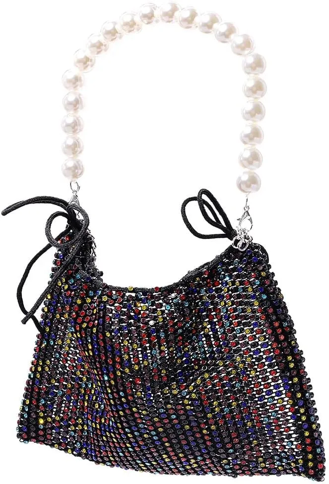 Yokawe Mini Rhinestone Purses for Women Evening Handbags Sparkly Mesh Cell Phone Wallet for Vacation Club Party Wedding