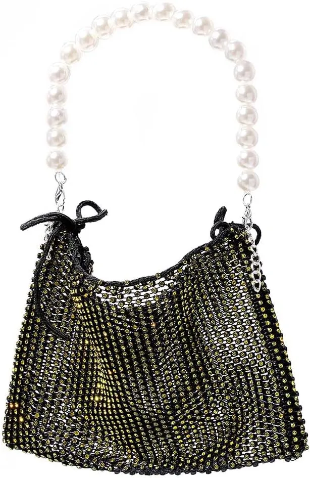 Yokawe Mini Rhinestone Purses for Women Evening Handbags Sparkly Mesh Cell Phone Wallet for Vacation Club Party Wedding