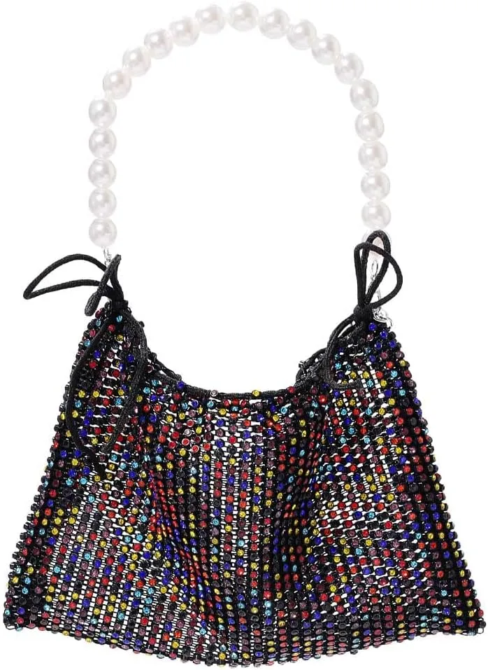 Yokawe Mini Rhinestone Purses for Women Evening Handbags Sparkly Mesh Cell Phone Wallet for Vacation Club Party Wedding