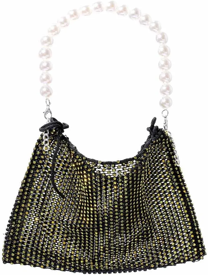 Yokawe Mini Rhinestone Purses for Women Evening Handbags Sparkly Mesh Cell Phone Wallet for Vacation Club Party Wedding
