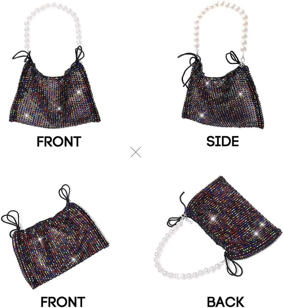 Yokawe Mini Rhinestone Purses for Women Evening Handbags Sparkly Mesh Cell Phone Wallet for Vacation Club Party Wedding