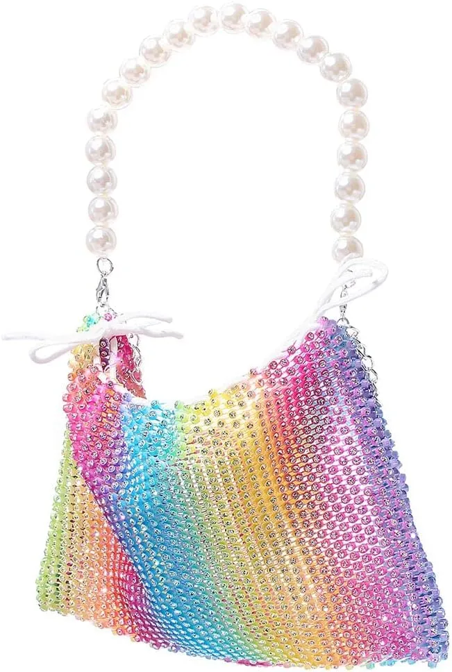 Yokawe Mini Rhinestone Purses for Women Evening Handbags Sparkly Mesh Cell Phone Wallet for Vacation Club Party Wedding