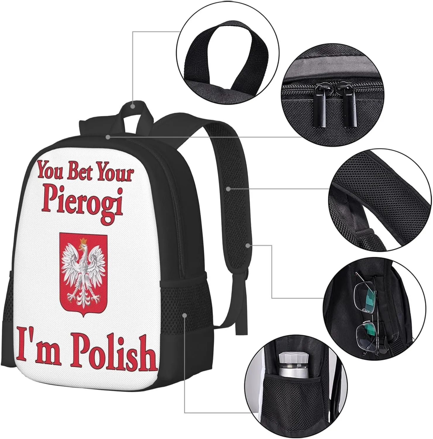 You Bet Your Pierogi I'm Polish Casual Backpacks Large Capacity Backpack Laptop Rucksack Sport Daypack Commuter Bags with Adjustable Strap for Traveling Camping