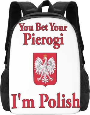You Bet Your Pierogi I'm Polish Casual Backpacks Large Capacity Backpack Laptop Rucksack Sport Daypack Commuter Bags with Adjustable Strap for Traveling Camping