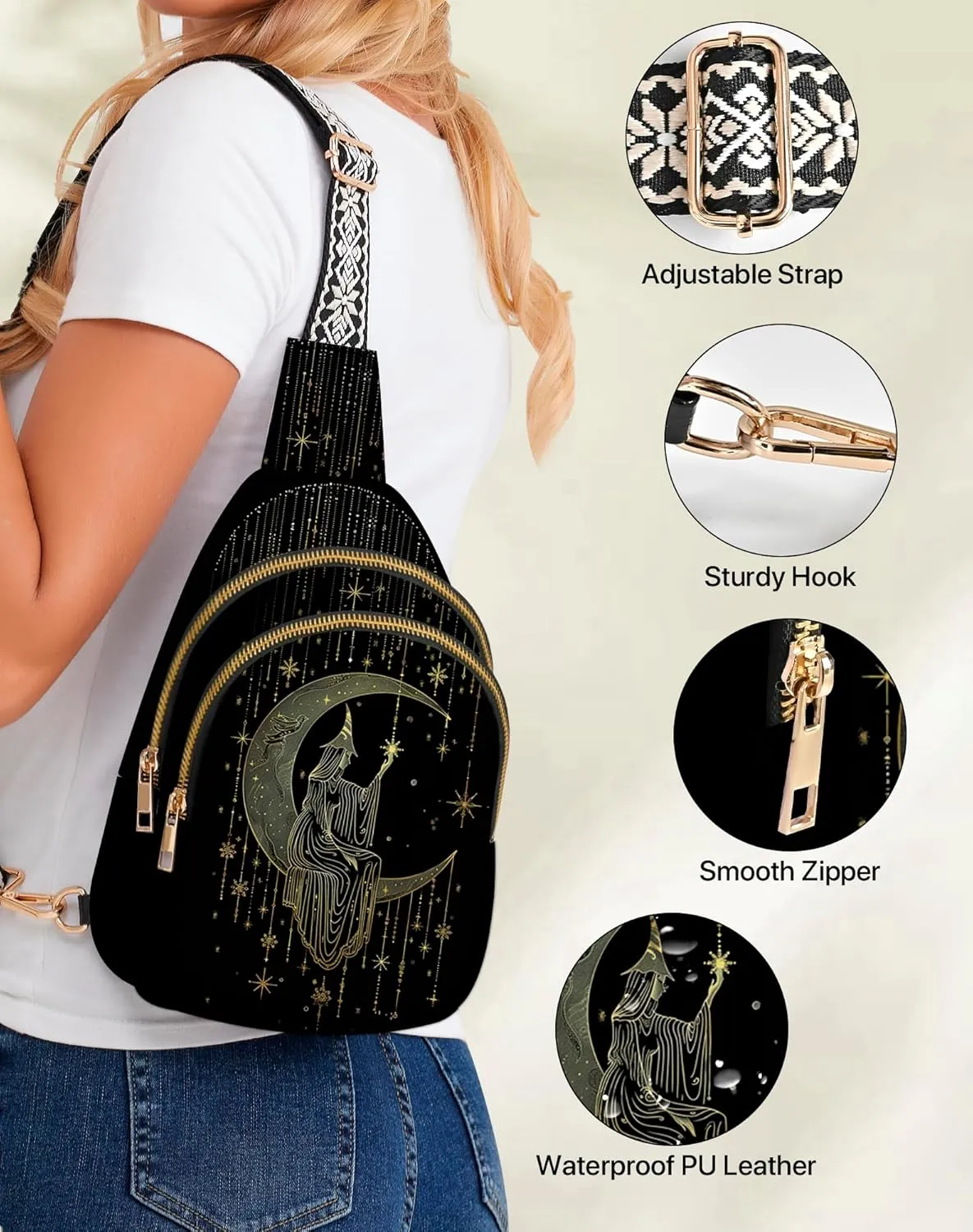 Yrebyou Small Sling Bag for Women Leather Sling Crossbody Bags Travel Chest Daypack Adjustable for Casual Outdoor
