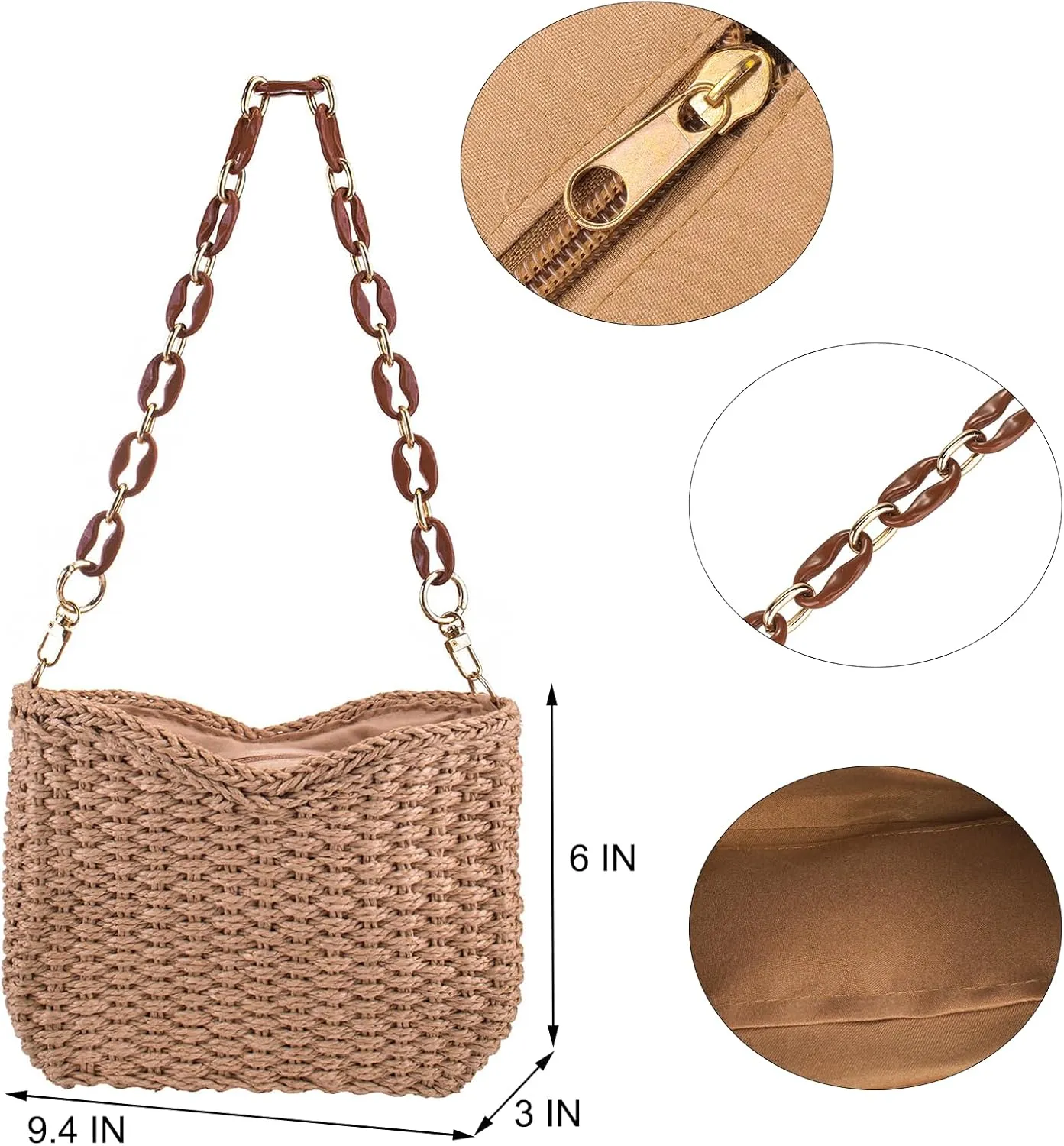 YYW Small Handmade Straw Bag for Women, Natural Summer Beach Shoulder Bag Rattan Crossbody Purse for Women