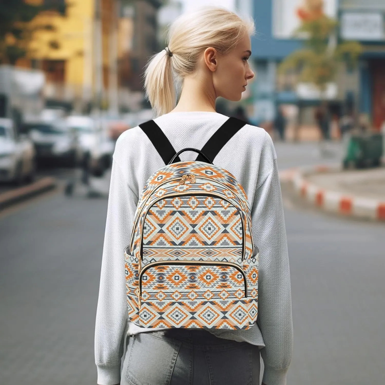 ZAZYXTJ Western Ethnic Boho Aztec Backpack Purse for Women Quilted Mini Fashion Backpacks Lightweight Travel Casual Backpack