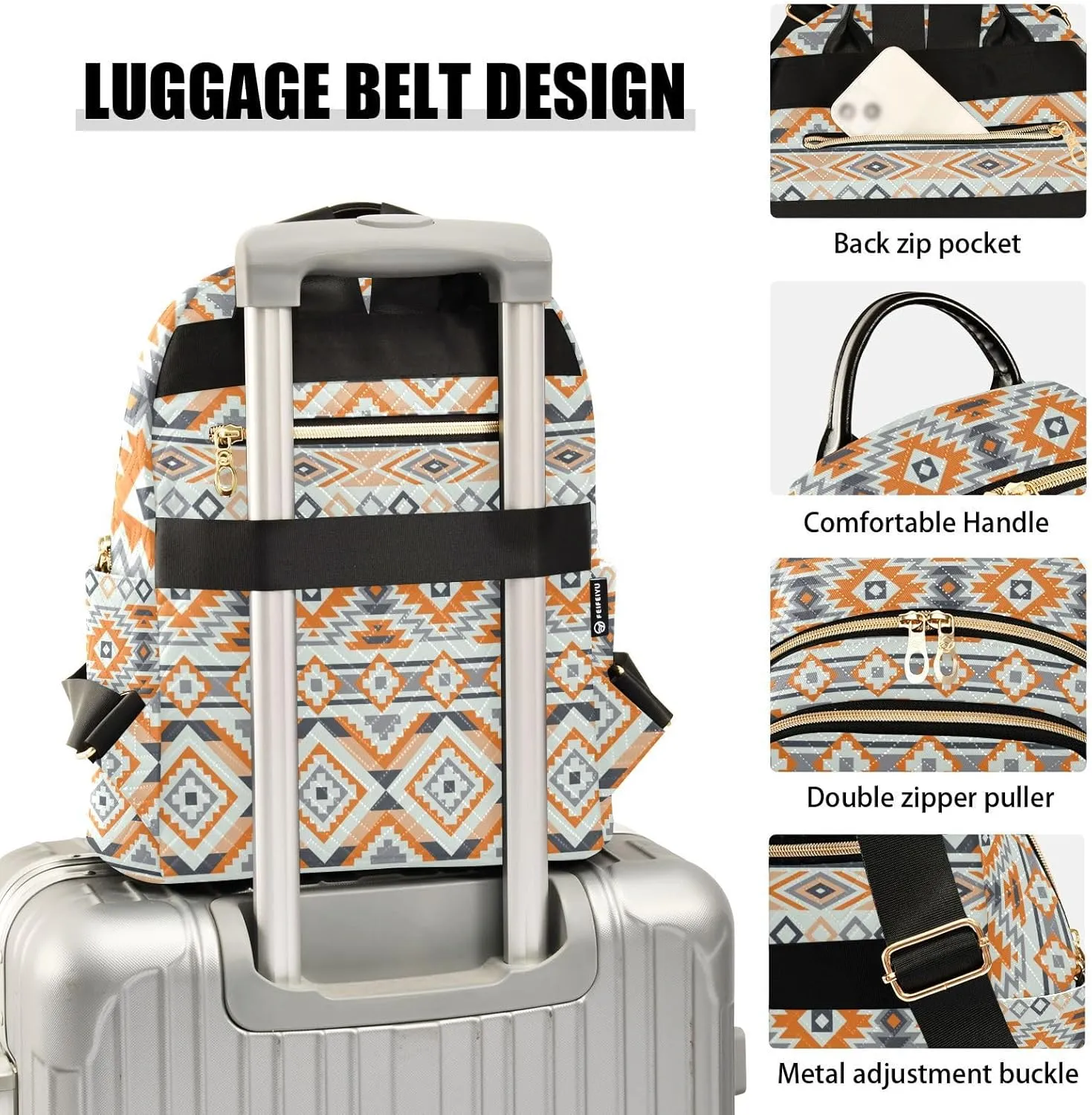 ZAZYXTJ Western Ethnic Boho Aztec Backpack Purse for Women Quilted Mini Fashion Backpacks Lightweight Travel Casual Backpack