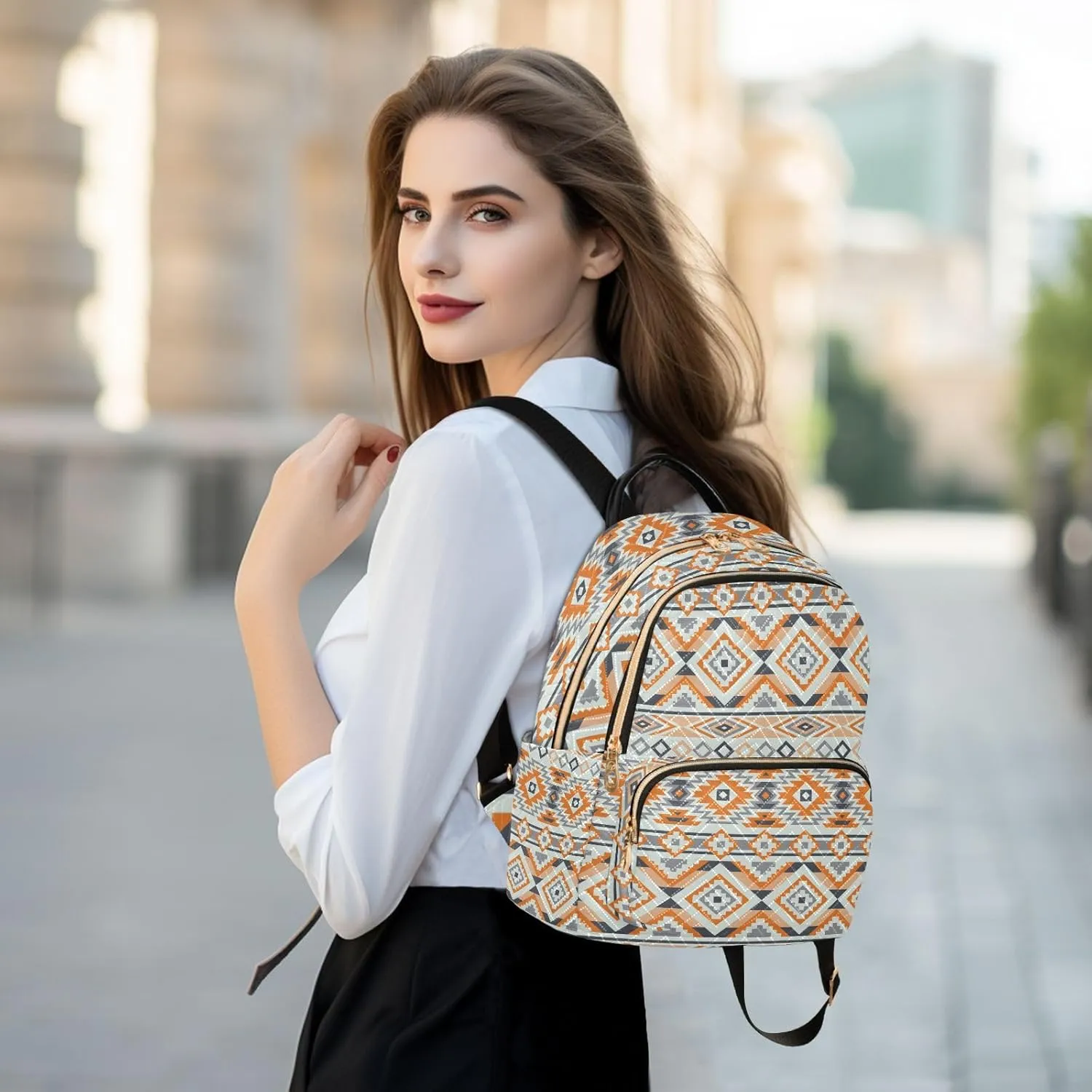 ZAZYXTJ Western Ethnic Boho Aztec Backpack Purse for Women Quilted Mini Fashion Backpacks Lightweight Travel Casual Backpack