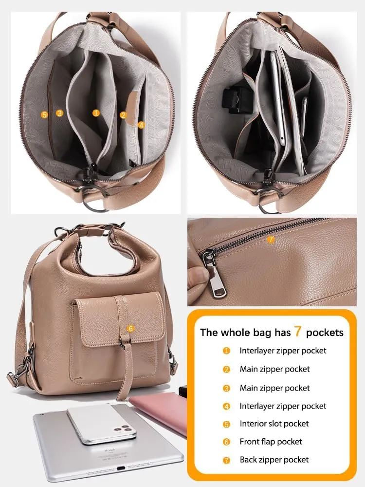 zency Shoulder Bag Purse for Women Convertible Genuine Leather Backpack Tote Handbag Daypack for Work, Travel