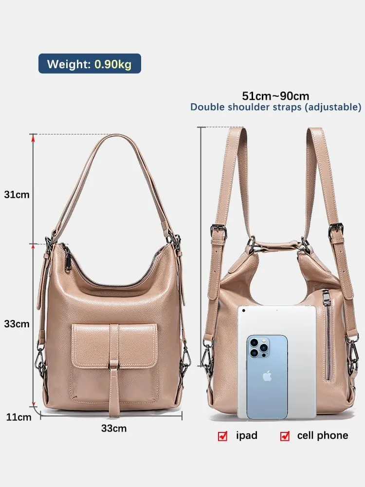 zency Shoulder Bag Purse for Women Convertible Genuine Leather Backpack Tote Handbag Daypack for Work, Travel