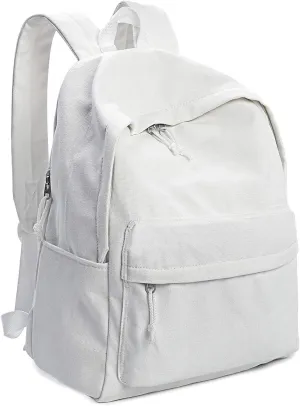 Zicac Unisex DIY Canvas Backpack Daypack Satchel Backpack (White, With Side Pocket)