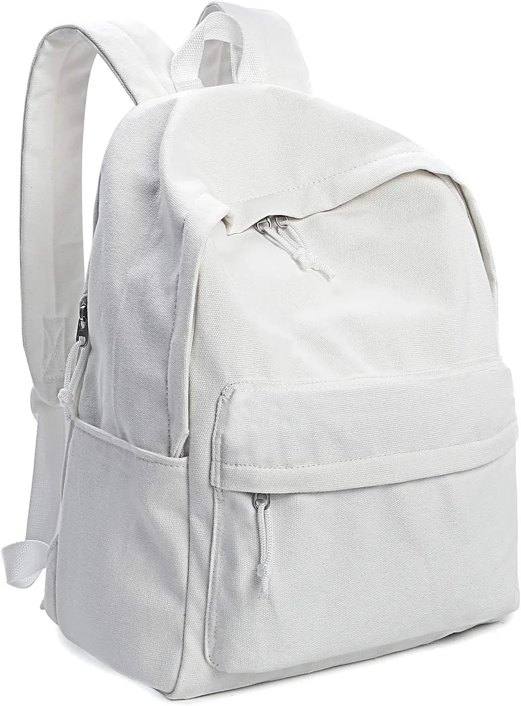 Zicac Unisex DIY Canvas Backpack Daypack Satchel Backpack (White, With Side Pocket)