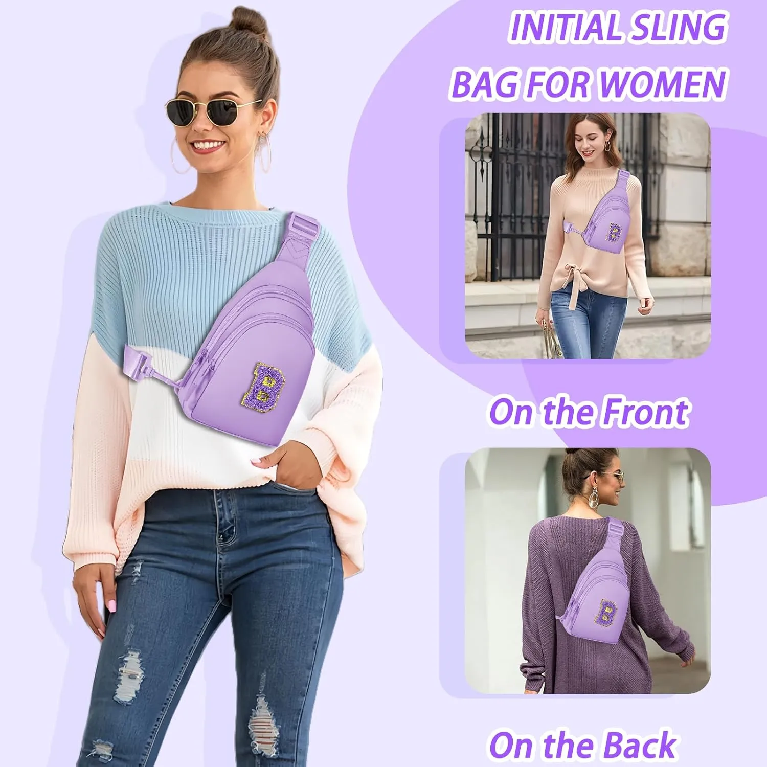ZLFSRQ Small Initial Sling Bag Crossbody Bag for Women Cute Personalized Letter Chest Bag Fanny Pack Cross Body Purse