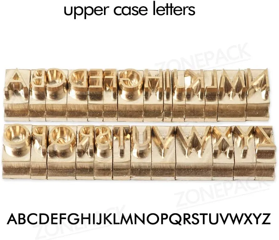 ZONEPACK Stamping Mold Copper Brass Stamping Flexible Letters Numbers Alphabets Symbols Characters Molds CNC Engraving Molds for Hot Foil Stamping Machine (83pcs F Font with Wood Box)