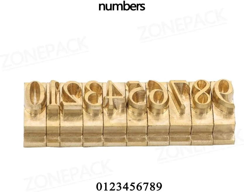 ZONEPACK Stamping Mold Copper Brass Stamping Flexible Letters Numbers Alphabets Symbols Characters Molds CNC Engraving Molds for Hot Foil Stamping Machine (83pcs Time New Roman with Wood Box)