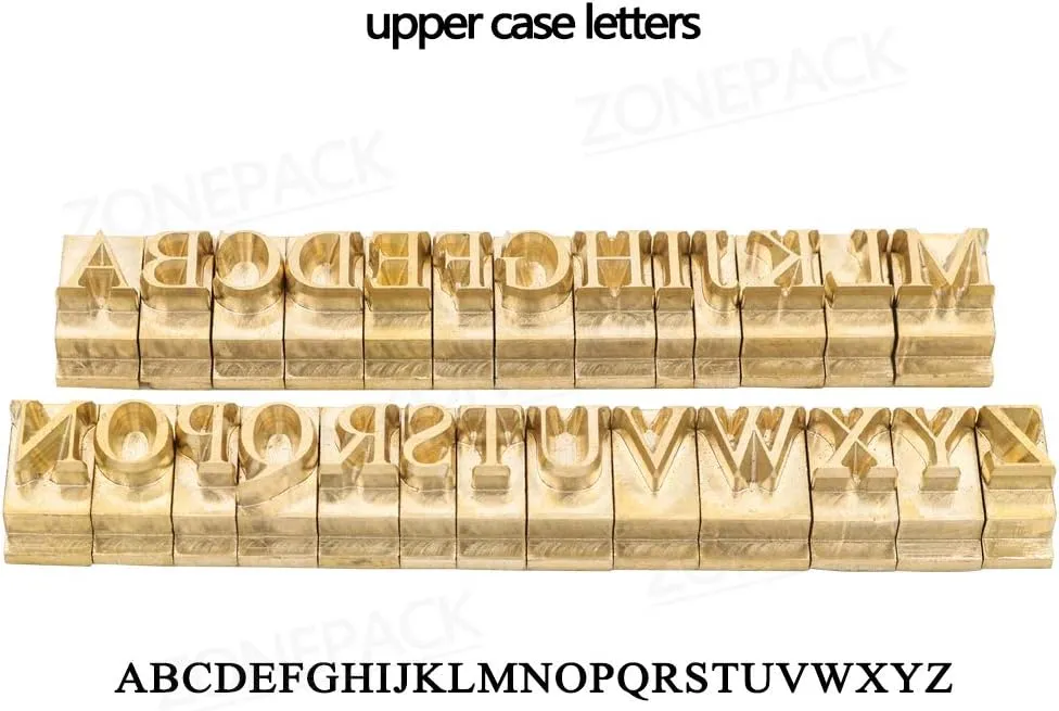 ZONEPACK Stamping Mold Copper Brass Stamping Flexible Letters Numbers Alphabets Symbols Characters Molds CNC Engraving Molds for Hot Foil Stamping Machine (83pcs Time New Roman with Wood Box)